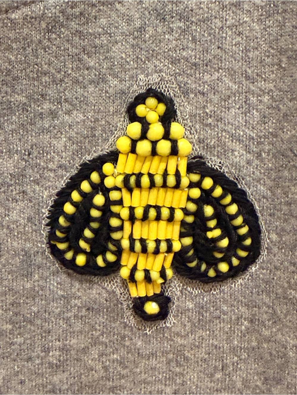 Anthropologie Floreat Gray Short-Sleeve Sweatshirt with Yellow Bee Embroidery - Picture 4 of 5